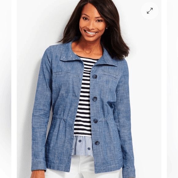 Talbots Twill Jacket Chambray Chore Coat Women's SP Petite Blue Denim Button Up - Picture 2 of 11